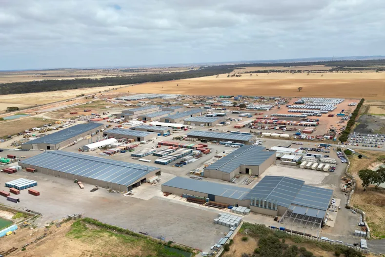Aerial view of an APC manufacturing facility and modular camp