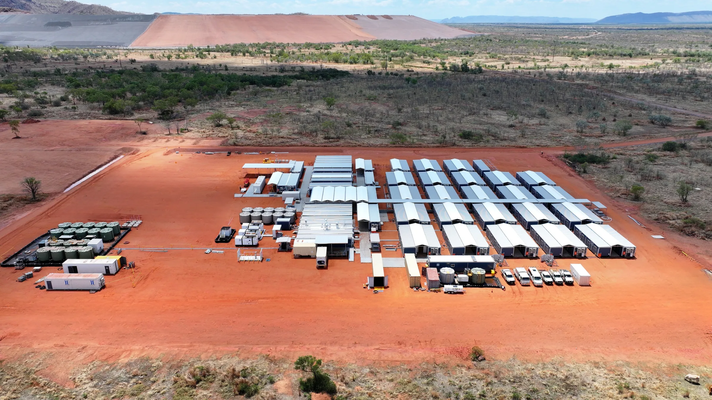 Aerial view of a large APC accommodation camp on a remote Australian site